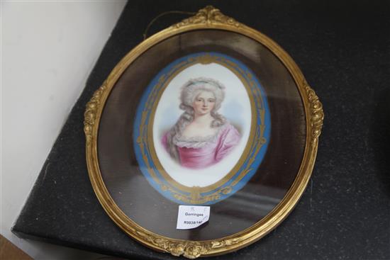 A pair of Sevres style porcelain portrait plaques, late 19th century, height 29cm excl. velvet mounts and gilt frames, overall height 4